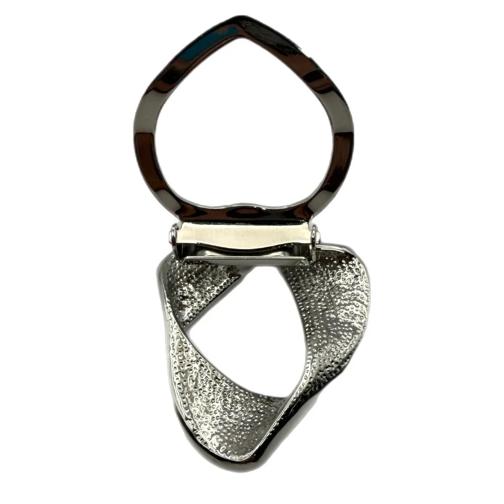 Silver Tone Rhinestone Abstract Scarf Clip Hinged Shawl Ring Accessory